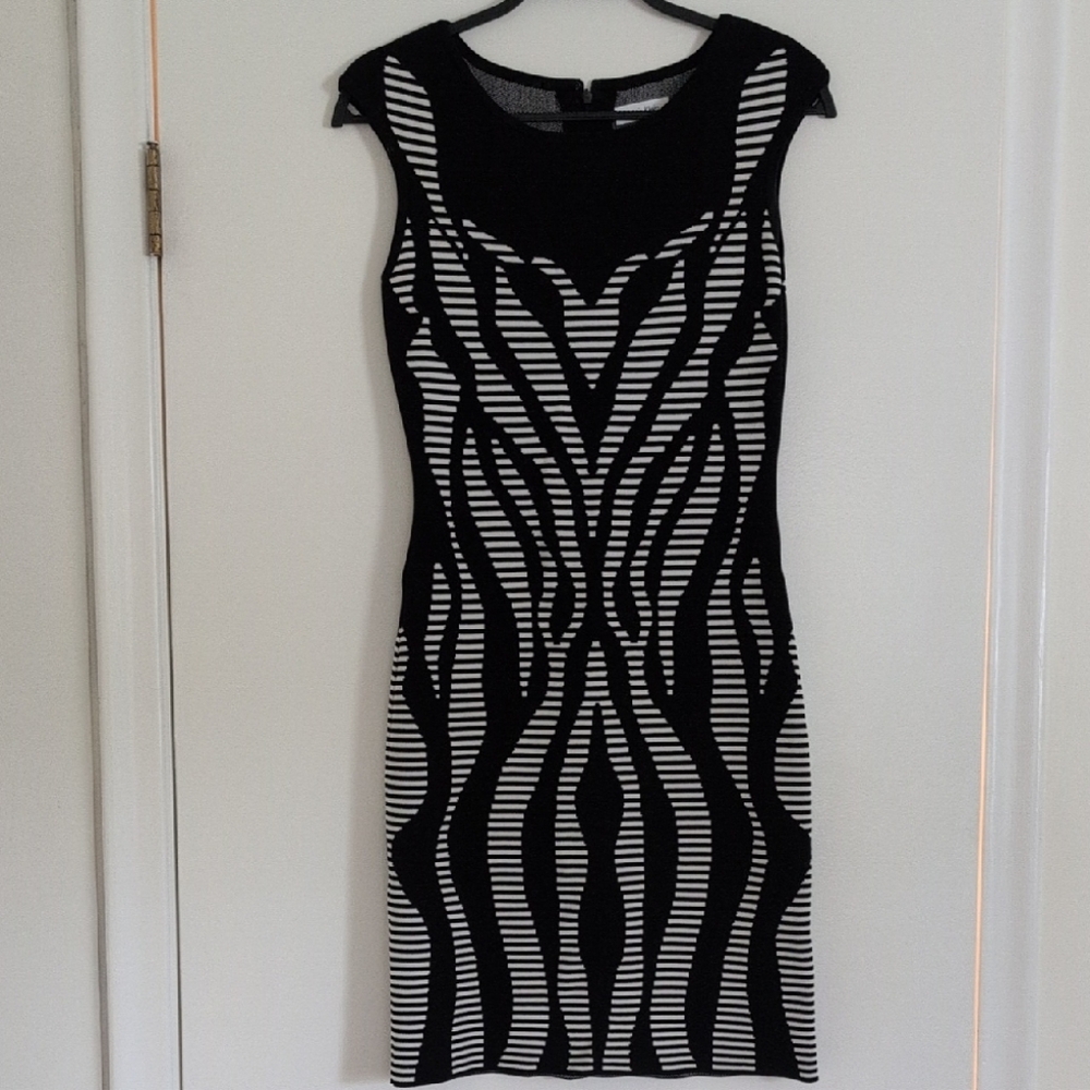Calvin Klein Black and White Patterned Sweater Dress